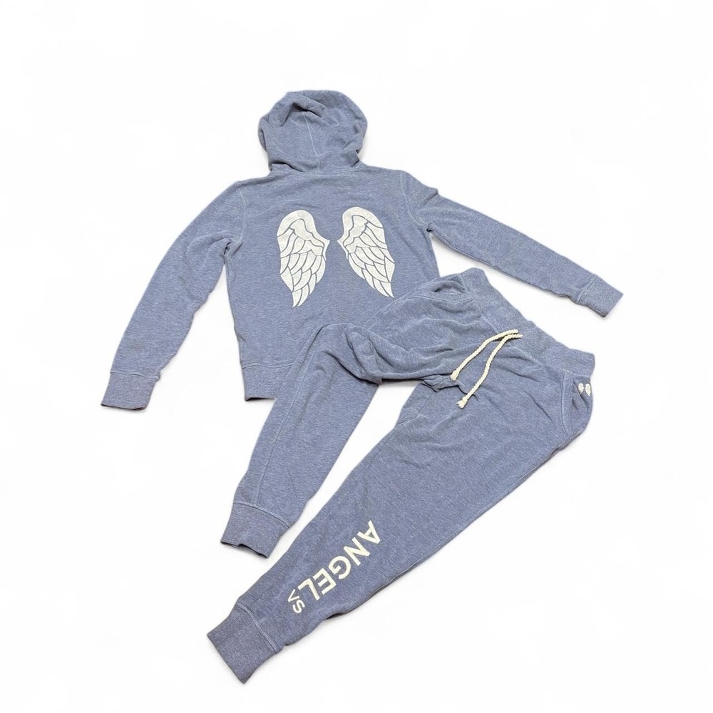 Victorias Secret Womens XS/TP Jogger Set Blue set Y2K Sequin Angel Wings Hoodie